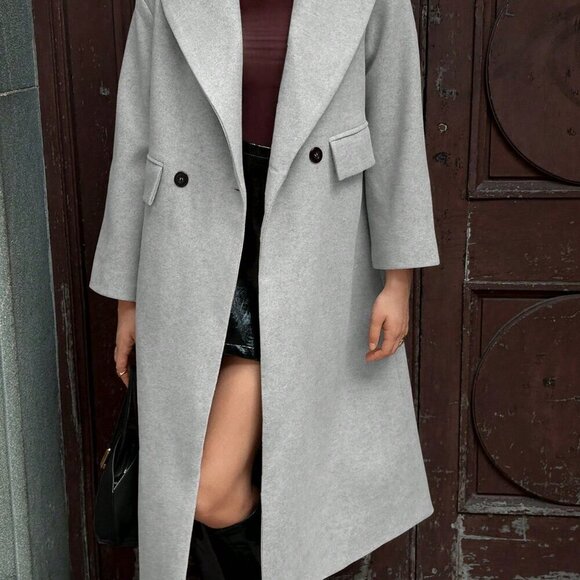 Light Grey Casual Women's Lapel Long Coat - Picture 4 of 8